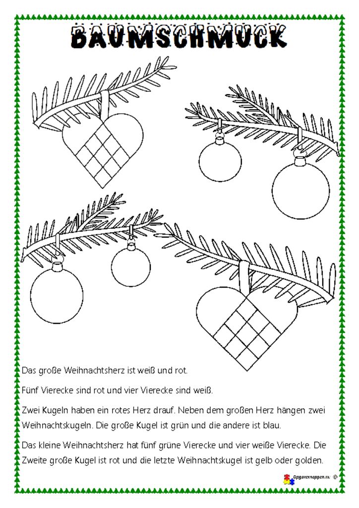 thumbnail of jul – Læs, tegn og mal 7 – Lesen und Malen – Baumschmuck – opgavemappen.nu
