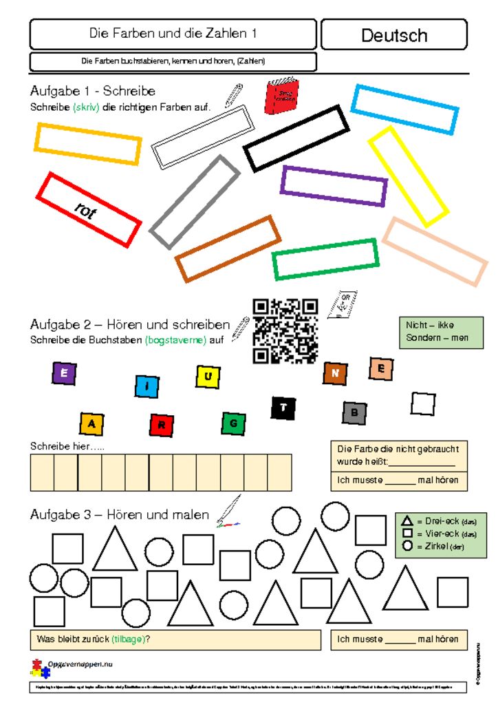 thumbnail of Die Farben 1 – hören und schreiben – Opgavemappen.nu